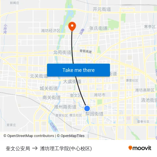 奎文公安局 to 潍坊理工学院(中心校区) map