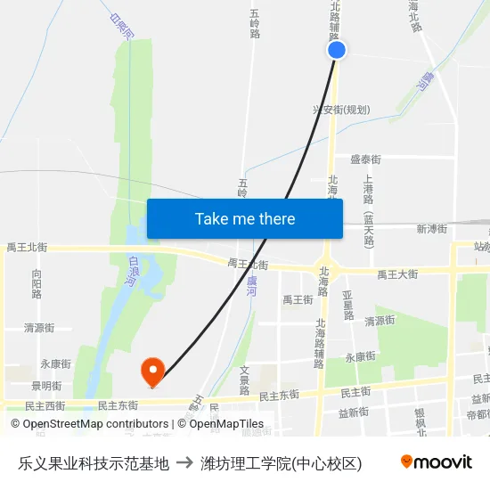 乐义果业科技示范基地 to 潍坊理工学院(中心校区) map
