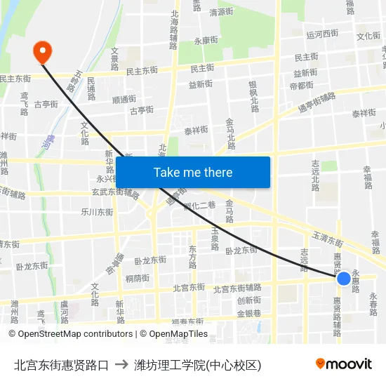 北宫东街惠贤路口 to 潍坊理工学院(中心校区) map