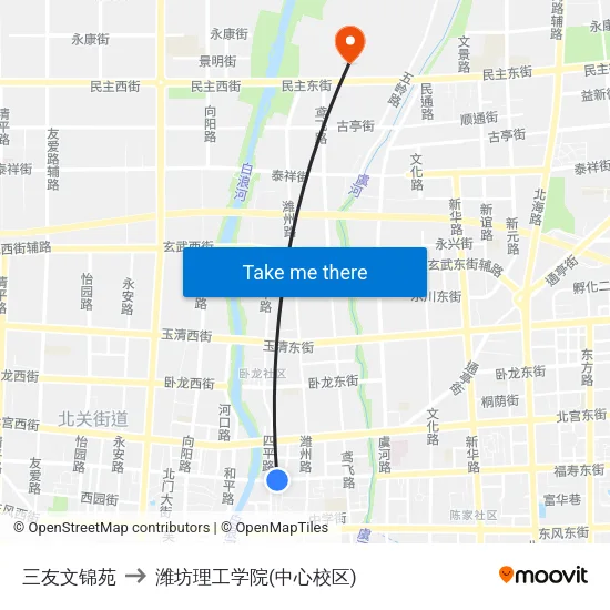 三友文锦苑 to 潍坊理工学院(中心校区) map