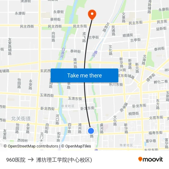 960医院 to 潍坊理工学院(中心校区) map