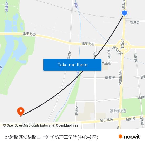 北海路新溥街路口 to 潍坊理工学院(中心校区) map
