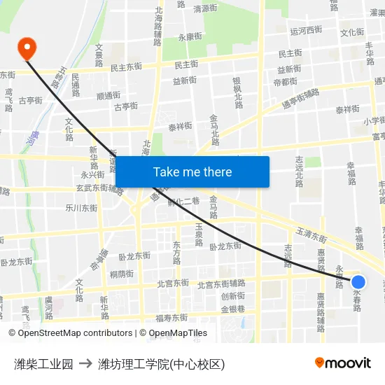 潍柴工业园 to 潍坊理工学院(中心校区) map