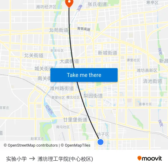 实验小学 to 潍坊理工学院(中心校区) map