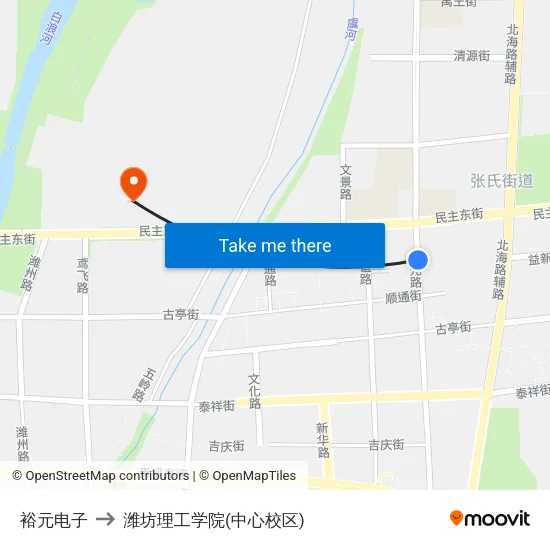 裕元电子 to 潍坊理工学院(中心校区) map