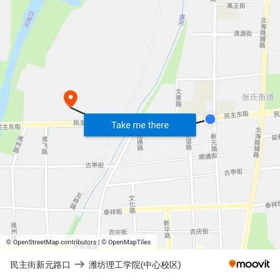民主街新元路口 to 潍坊理工学院(中心校区) map