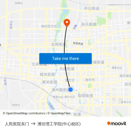 人民医院东门 to 潍坊理工学院(中心校区) map