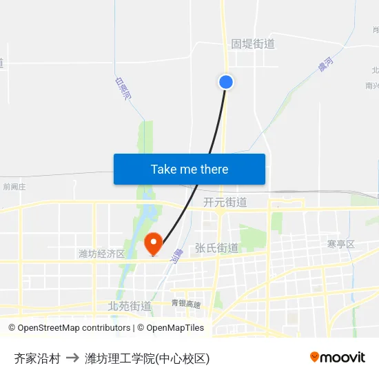 齐家沿村 to 潍坊理工学院(中心校区) map