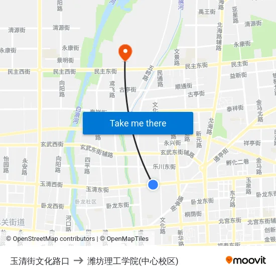 玉清街文化路口 to 潍坊理工学院(中心校区) map