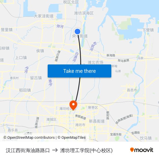 汉江西街海油路路口 to 潍坊理工学院(中心校区) map