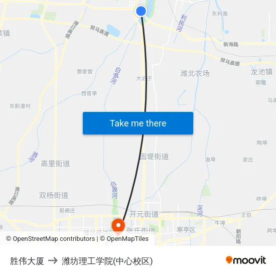 胜伟大厦 to 潍坊理工学院(中心校区) map