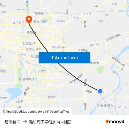 眉南路口 to 潍坊理工学院(中心校区) map