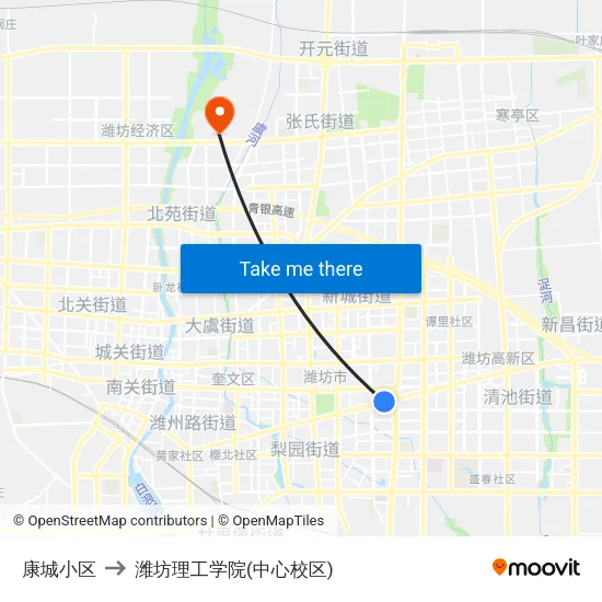 康城小区 to 潍坊理工学院(中心校区) map