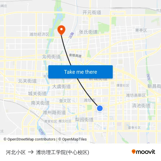 河北小区 to 潍坊理工学院(中心校区) map