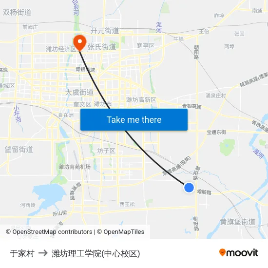 于家村 to 潍坊理工学院(中心校区) map