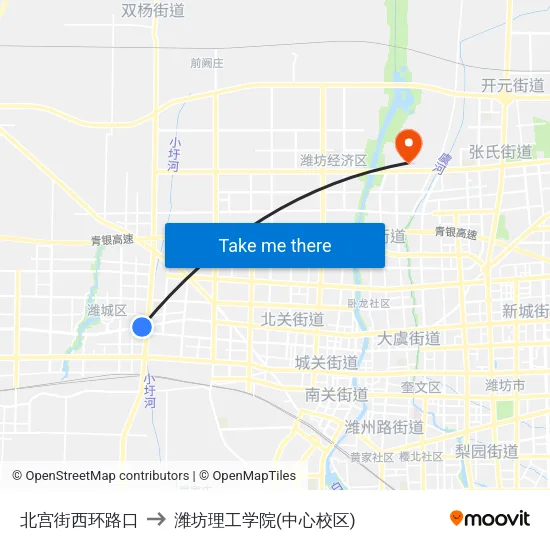 北宫街西环路口 to 潍坊理工学院(中心校区) map