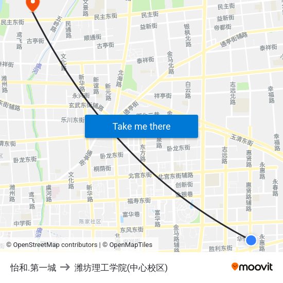 怡和.第一城 to 潍坊理工学院(中心校区) map