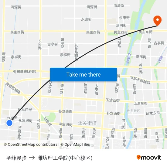 圣菲漫步 to 潍坊理工学院(中心校区) map