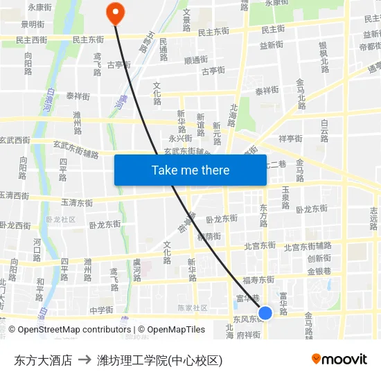 东方大酒店 to 潍坊理工学院(中心校区) map