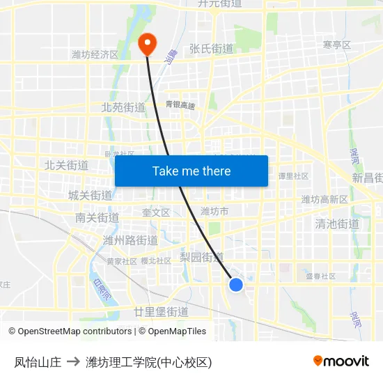 凤怡山庄 to 潍坊理工学院(中心校区) map