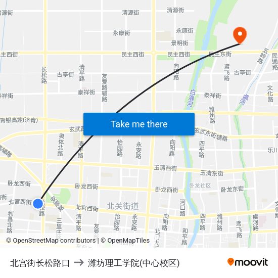 北宫街长松路口 to 潍坊理工学院(中心校区) map