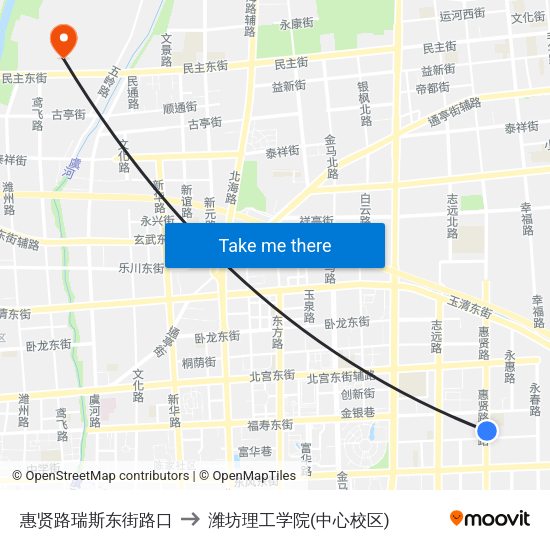 惠贤路瑞斯东街路口 to 潍坊理工学院(中心校区) map
