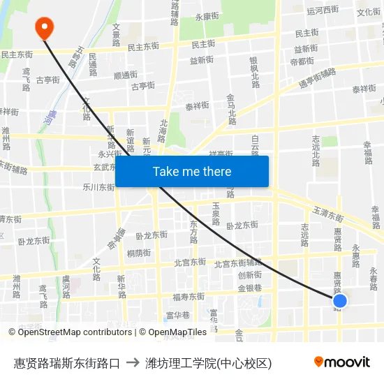 惠贤路瑞斯东街路口 to 潍坊理工学院(中心校区) map