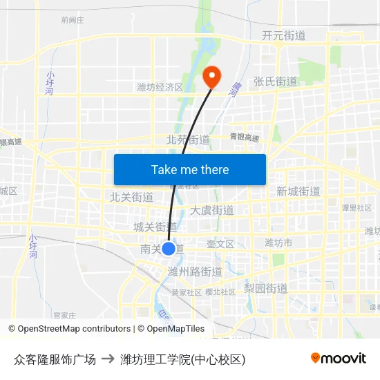 众客隆服饰广场 to 潍坊理工学院(中心校区) map