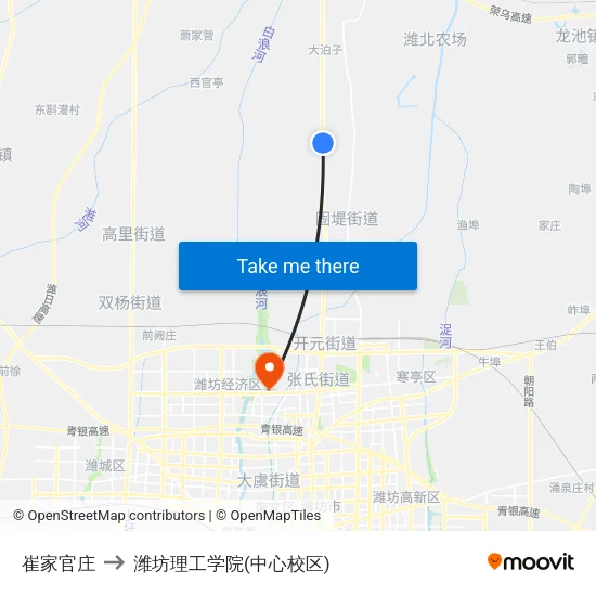 崔家官庄 to 潍坊理工学院(中心校区) map