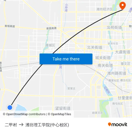 二甲村 to 潍坊理工学院(中心校区) map
