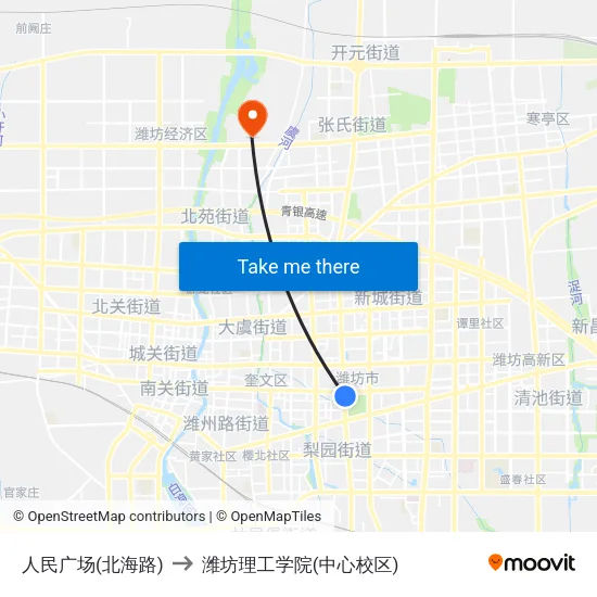 人民广场(北海路) to 潍坊理工学院(中心校区) map