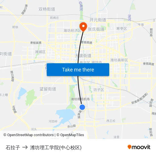 石拉子 to 潍坊理工学院(中心校区) map