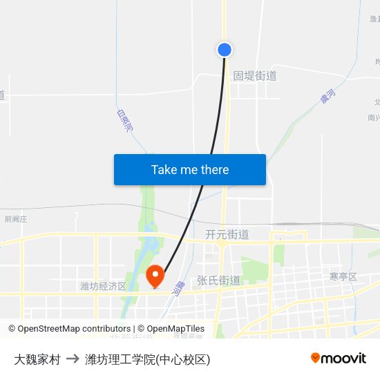 大魏家村 to 潍坊理工学院(中心校区) map
