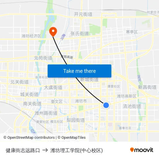 健康街志远路口 to 潍坊理工学院(中心校区) map