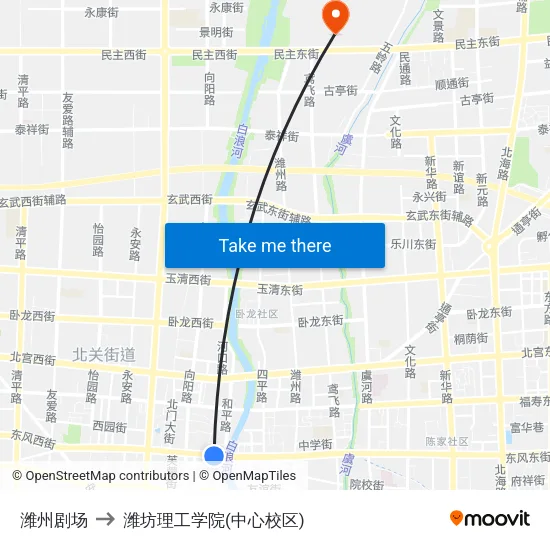 潍州剧场 to 潍坊理工学院(中心校区) map