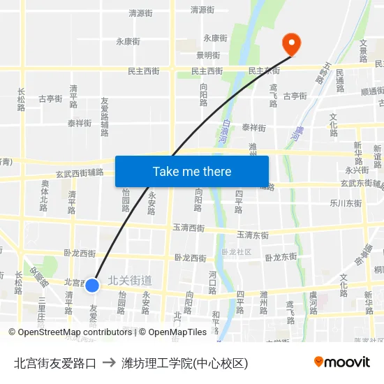 北宫街友爱路口 to 潍坊理工学院(中心校区) map