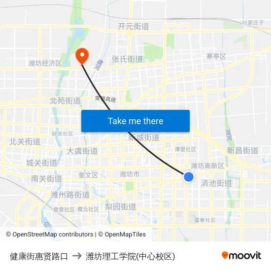 健康街惠贤路口 to 潍坊理工学院(中心校区) map