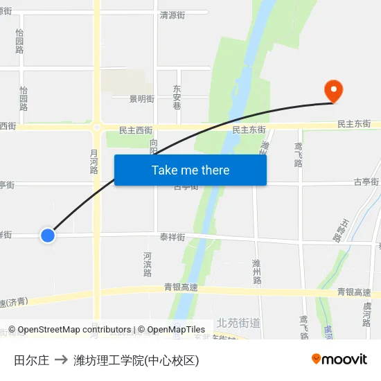 田尔庄 to 潍坊理工学院(中心校区) map