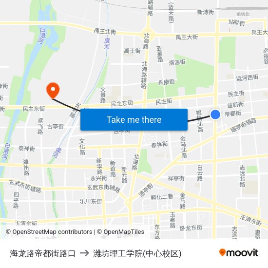 海龙路帝都街路口 to 潍坊理工学院(中心校区) map