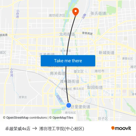 卓越荣威4s店 to 潍坊理工学院(中心校区) map