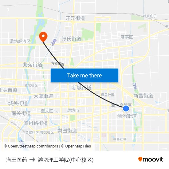 海王医药 to 潍坊理工学院(中心校区) map