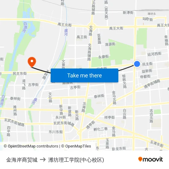 金海岸商贸城 to 潍坊理工学院(中心校区) map