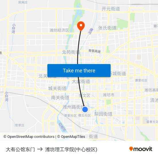 大有公馆东门 to 潍坊理工学院(中心校区) map