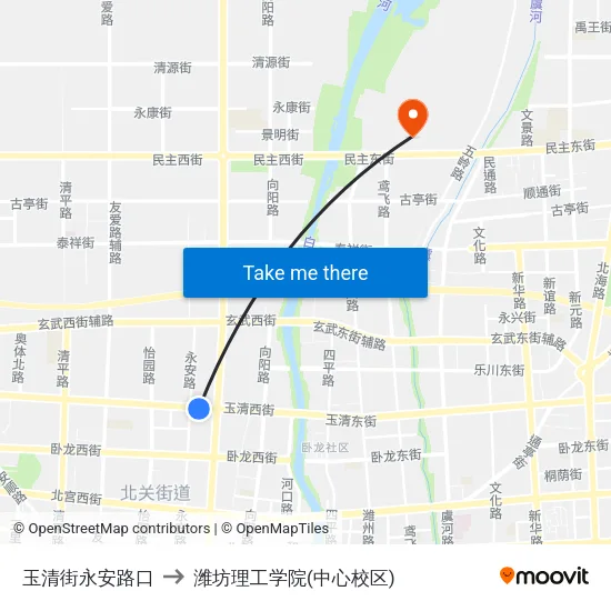 玉清街永安路口 to 潍坊理工学院(中心校区) map