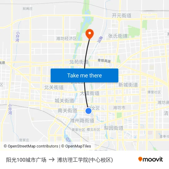 阳光100城市广场 to 潍坊理工学院(中心校区) map