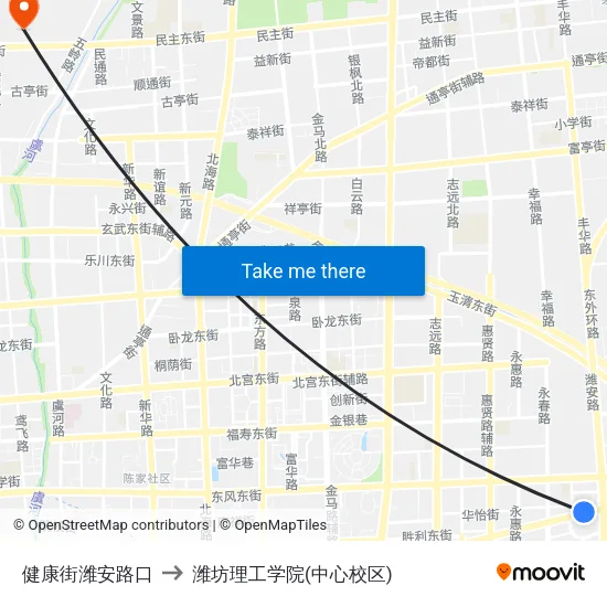 健康街潍安路口 to 潍坊理工学院(中心校区) map