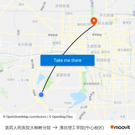 第四人民医院大柳树分院 to 潍坊理工学院(中心校区) map