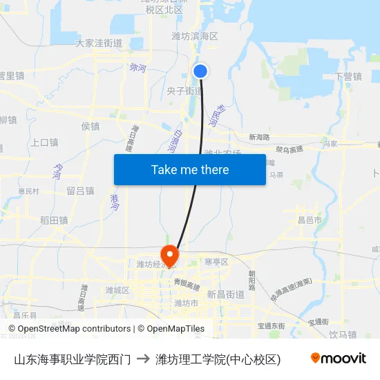山东海事职业学院西门 to 潍坊理工学院(中心校区) map