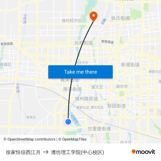 徐家恒信西江月 to 潍坊理工学院(中心校区) map