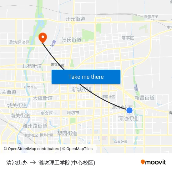 清池街办 to 潍坊理工学院(中心校区) map